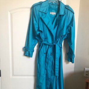 J. Gallery Aqua Raincoat/Trench Coat, Size 13-14
